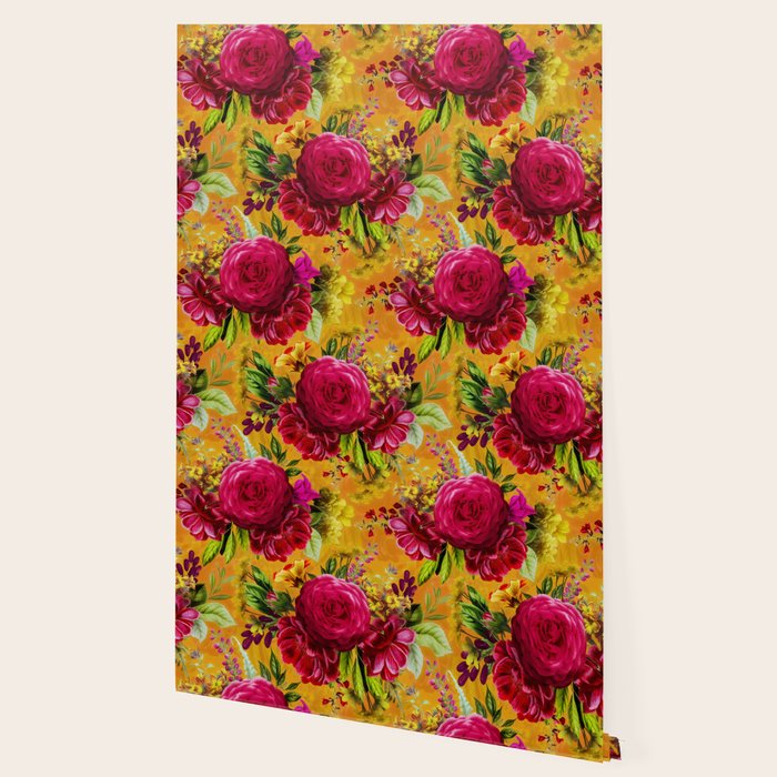 Vintage & Shabby Chic - Sunny Magenta Spring Roses Botanical Flower Garden Wallpaper Gallery Image 2