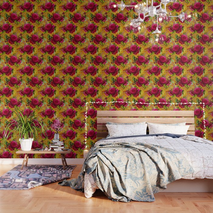Vintage & Shabby Chic - Sunny Magenta Spring Roses Botanical Flower Garden Wallpaper Gallery Image 3