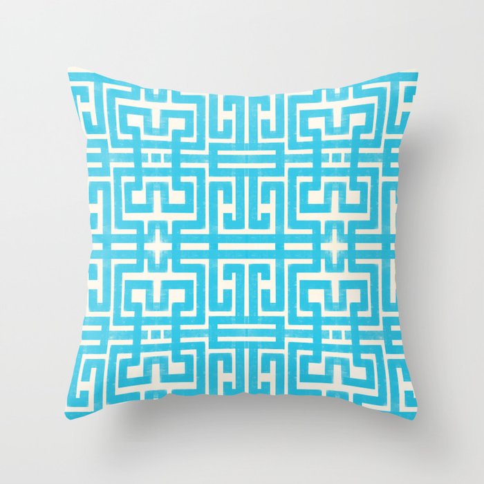 Turquoise Greco Labyrinth - Abstract Geometric Pattern  Throw Pillow Gallery Image 1