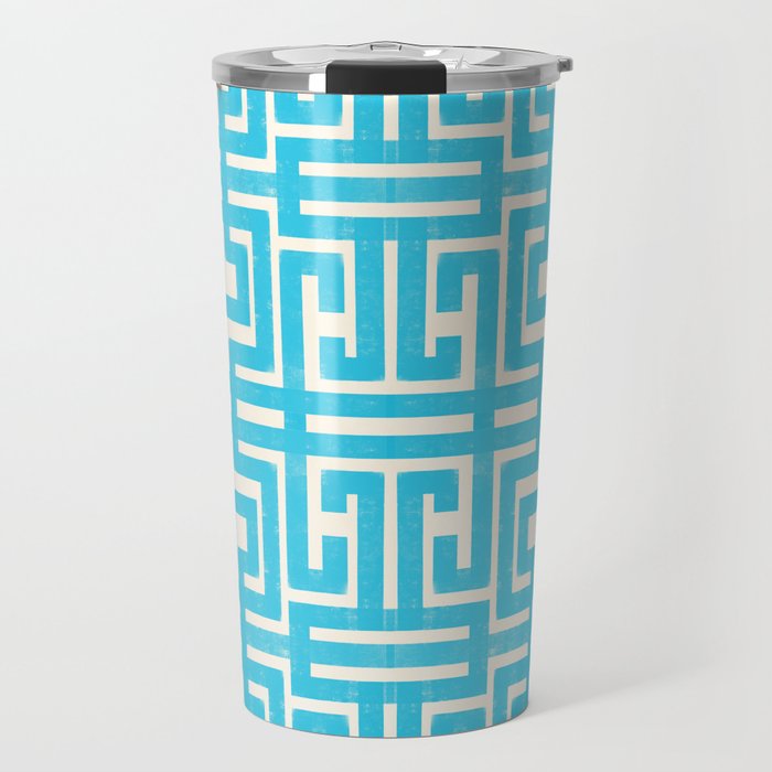 Turquoise Greco Labyrinth - Abstract Geometric Pattern  Travel Mug Gallery Image 1