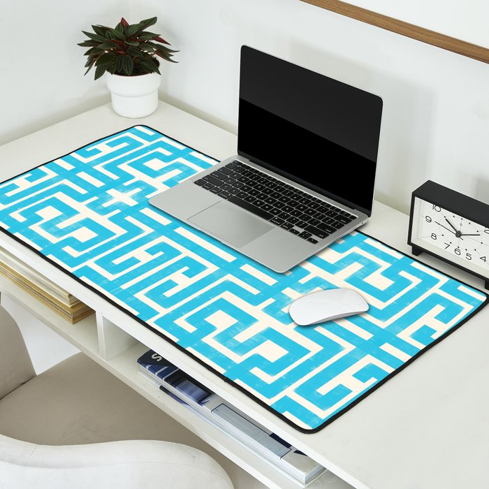 Turquoise Greco Labyrinth - Abstract Geometric Pattern  Desk Mat Gallery Image 2