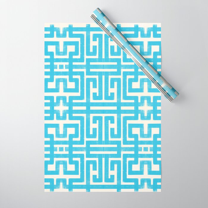 Turquoise Greco Labyrinth - Abstract Geometric Pattern  Wrapping Paper Gallery Image 1