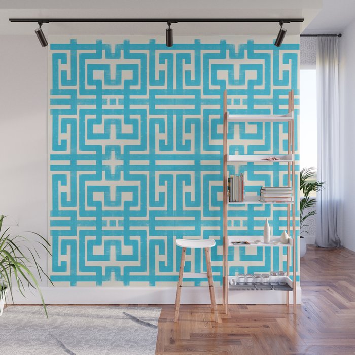 Turquoise Greco Labyrinth - Abstract Geometric Pattern  Wall Mural Gallery Image 1