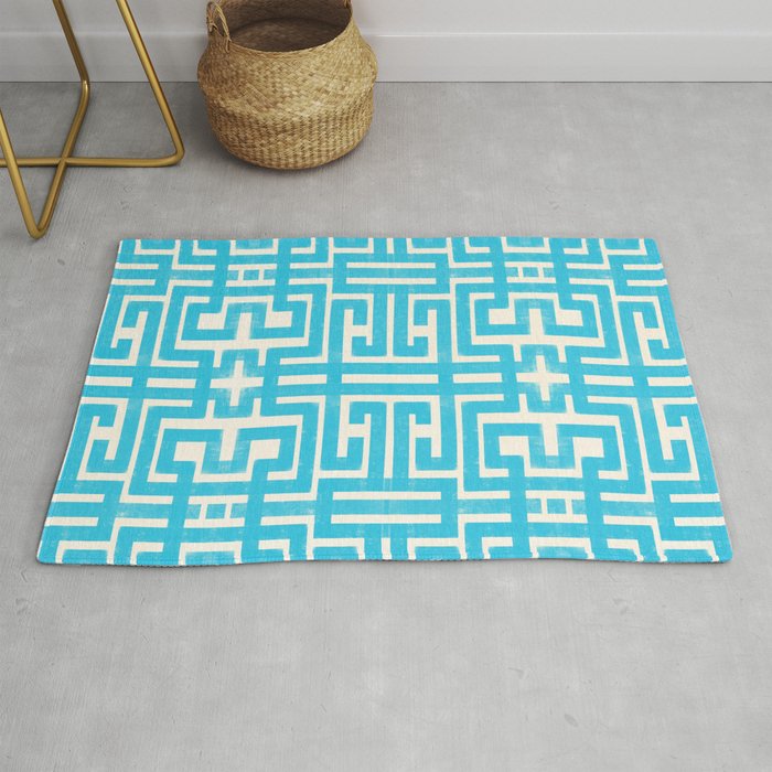 Turquoise Greco Labyrinth - Abstract Geometric Pattern  Rug Gallery Image 1