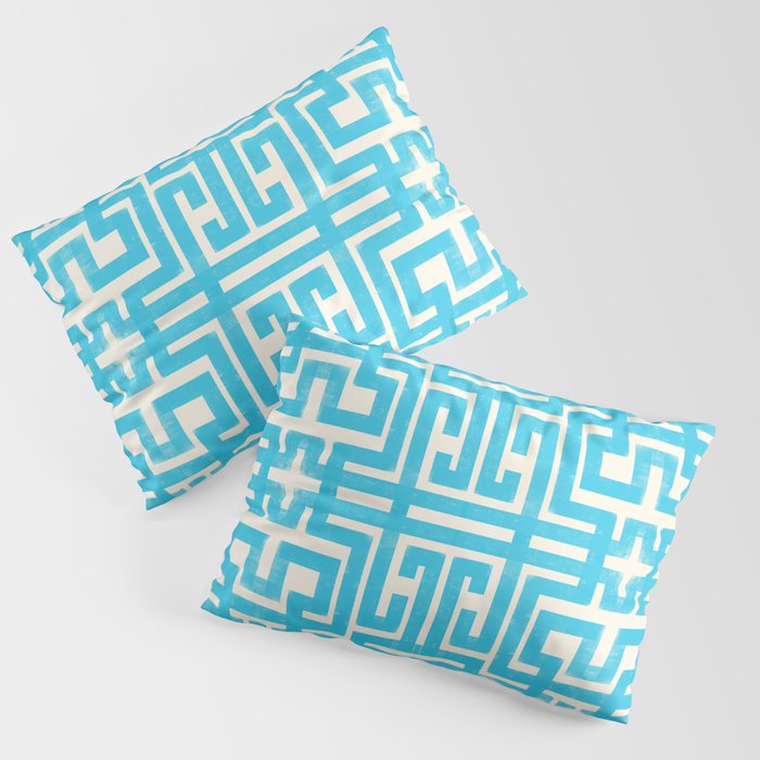 Turquoise Greco Labyrinth - Abstract Geometric Pattern  Pillow Sham Gallery Image 1