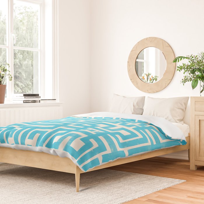 Turquoise Greco Labyrinth - Abstract Geometric Pattern  Duvet Cover Gallery Image 2
