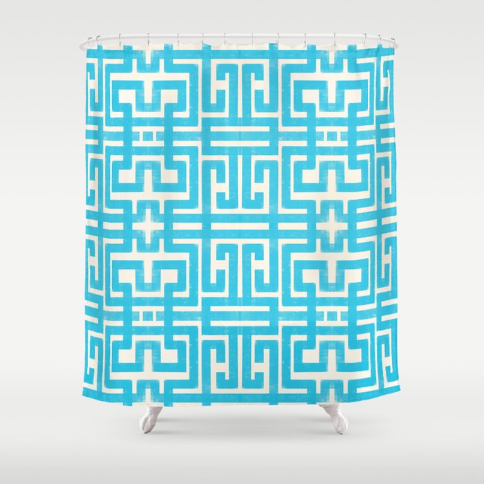 Turquoise Greco Labyrinth - Abstract Geometric Pattern  Shower Curtain Gallery Image 1
