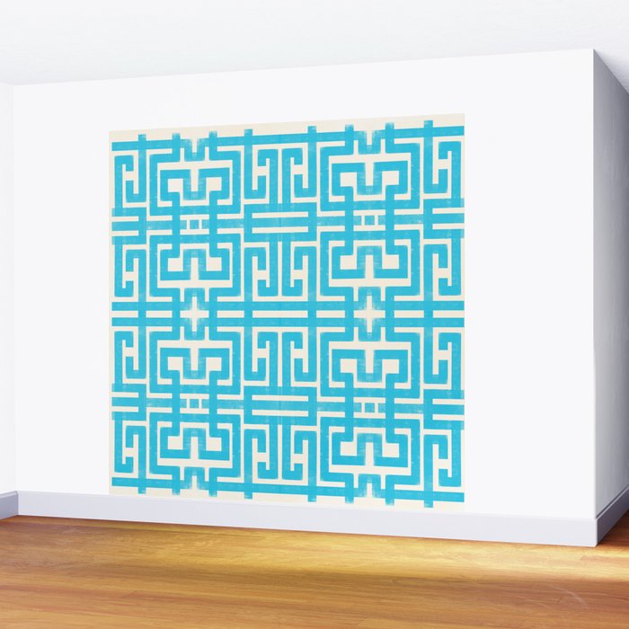 Turquoise Greco Labyrinth - Abstract Geometric Pattern  Wall Mural Gallery Image 2