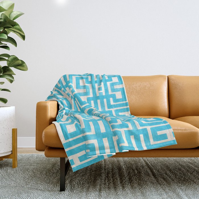 Turquoise Greco Labyrinth - Abstract Geometric Pattern  Throw Blanket Gallery Image 1