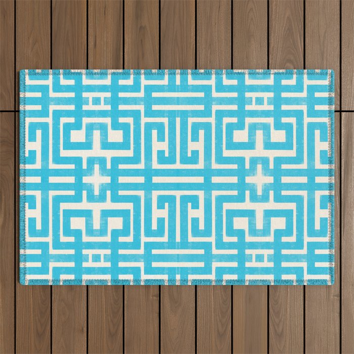 Turquoise Greco Labyrinth - Abstract Geometric Pattern  Outdoor Rug Gallery Image 1