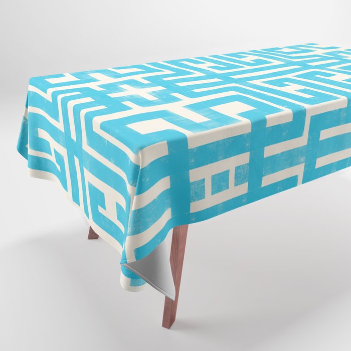 Turquoise Greco Labyrinth - Abstract Geometric Pattern  Tablecloth Gallery Image 1