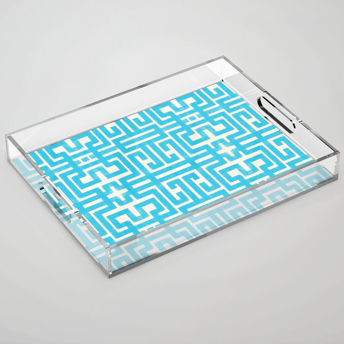 Turquoise Greco Labyrinth - Abstract Geometric Pattern  Acrylic Tray Gallery Image 1