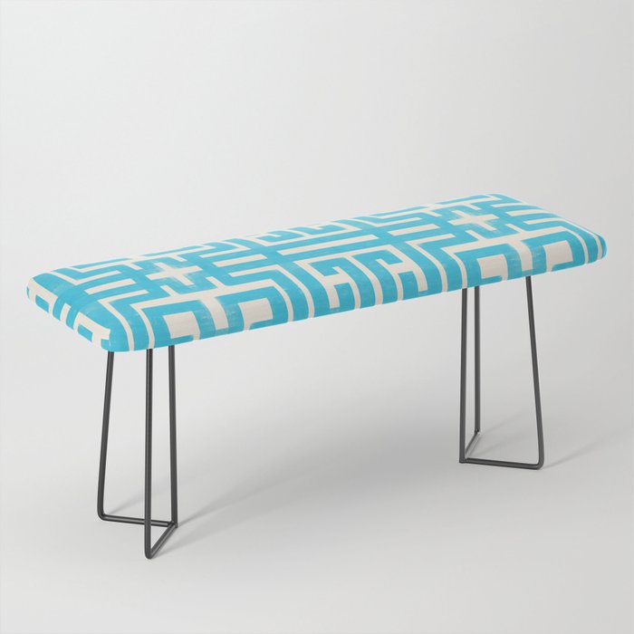 Turquoise Greco Labyrinth - Abstract Geometric Pattern  Bench Gallery Image 1