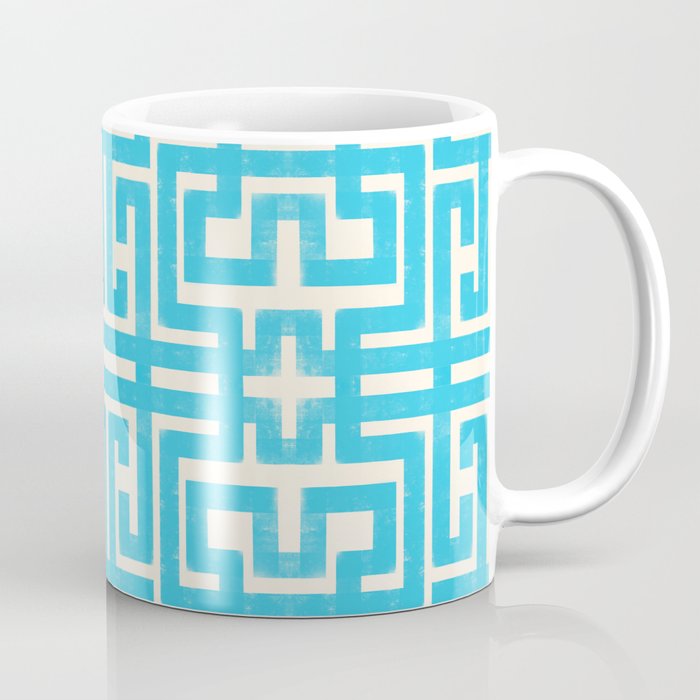 Turquoise Greco Labyrinth - Abstract Geometric Pattern  Coffee Mug Gallery Image 1