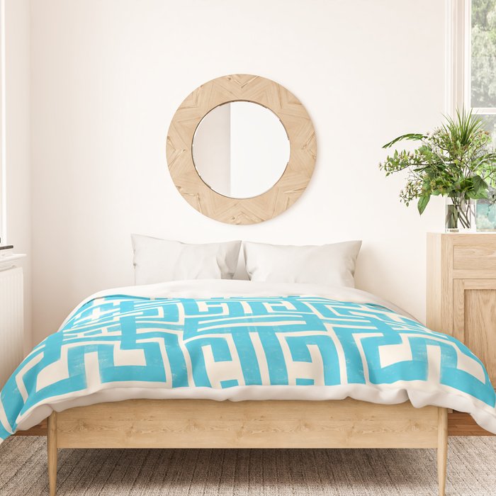 Turquoise Greco Labyrinth - Abstract Geometric Pattern  Duvet Cover Gallery Image 3