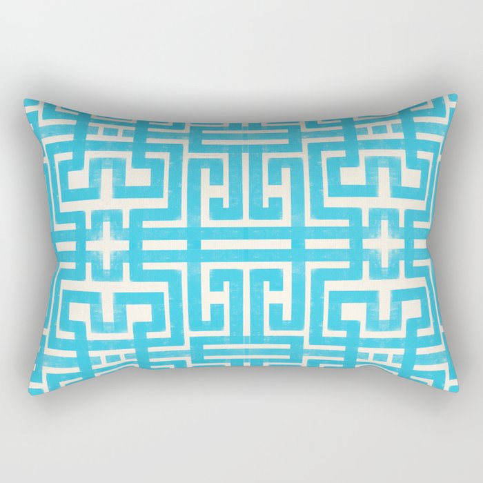 Turquoise Greco Labyrinth - Abstract Geometric Pattern  Rectangular Pillow Gallery Image 1
