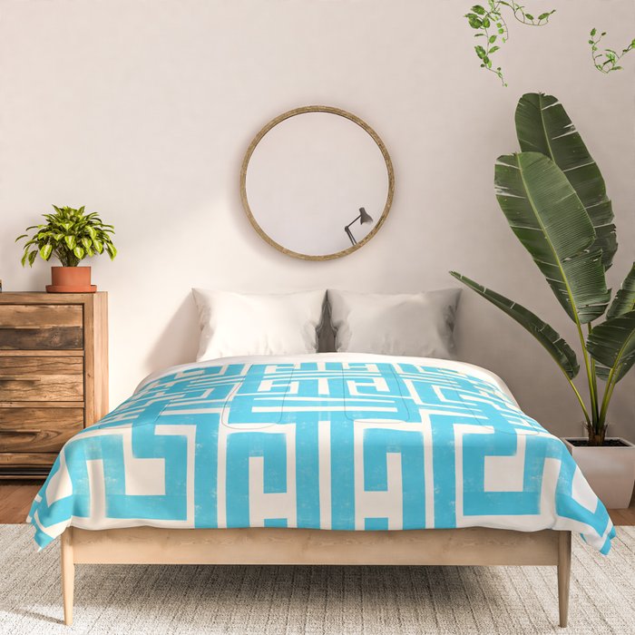 Turquoise Greco Labyrinth - Abstract Geometric Pattern  Comforter Gallery Image 3