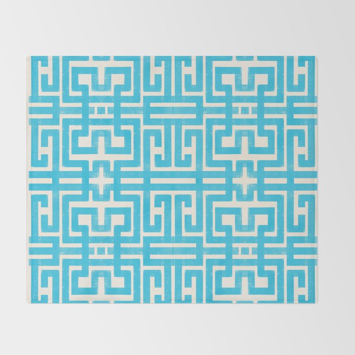 Turquoise Greco Labyrinth - Abstract Geometric Pattern  Throw Blanket Gallery Image 2