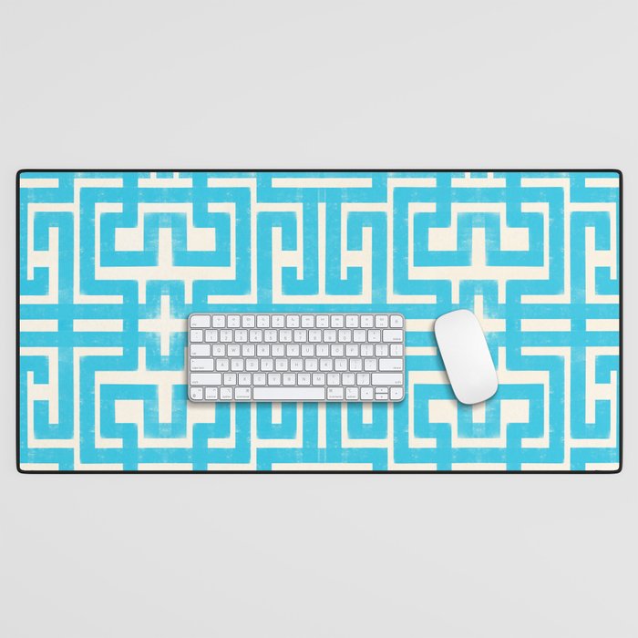 Turquoise Greco Labyrinth - Abstract Geometric Pattern  Desk Mat Gallery Image 1