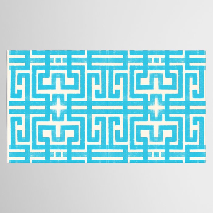 Turquoise Greco Labyrinth - Abstract Geometric Pattern  Tablecloth Gallery Image 2