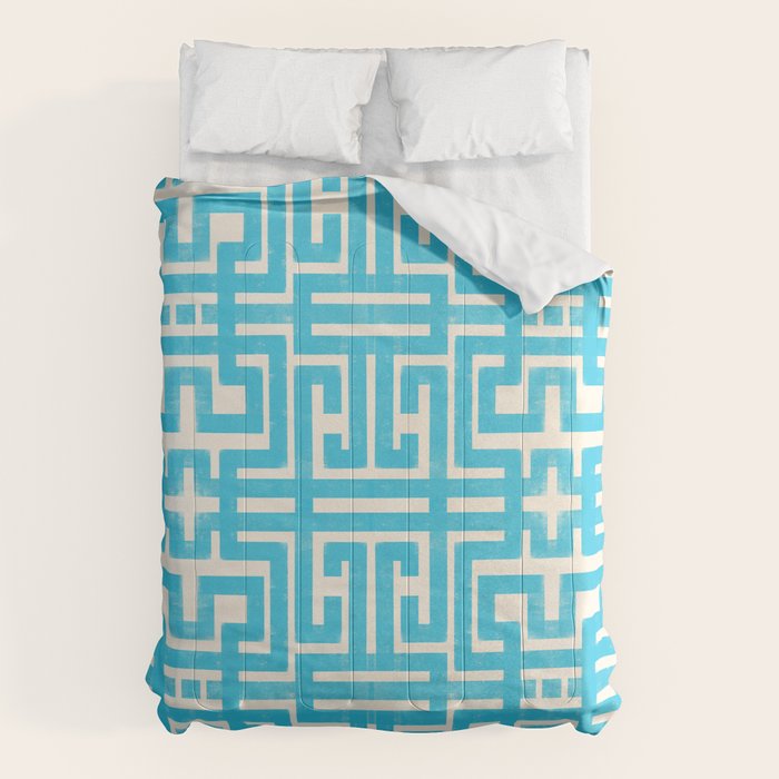 Turquoise Greco Labyrinth - Abstract Geometric Pattern  Comforter Gallery Image 1