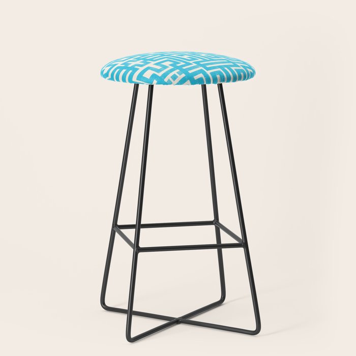 Turquoise Greco Labyrinth - Abstract Geometric Pattern  Stool Gallery Image 1
