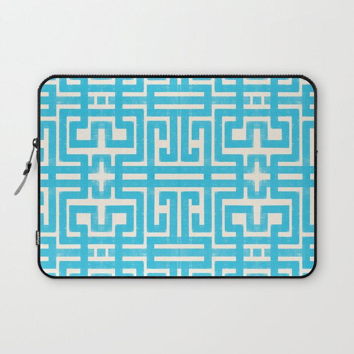 Turquoise Greco Labyrinth - Abstract Geometric Pattern  Laptop Sleeve Gallery Image 1