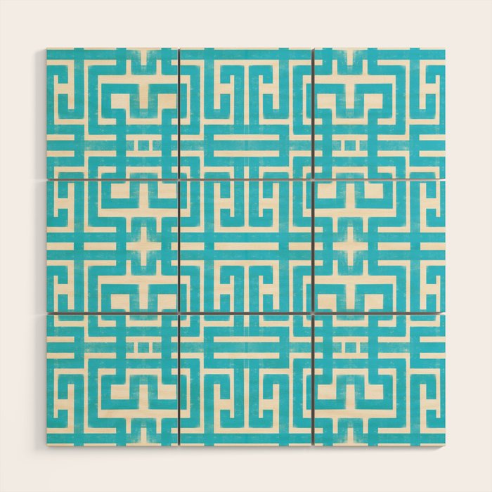 Turquoise Greco Labyrinth - Abstract Geometric Pattern  Wood Wall Art Gallery Image 1