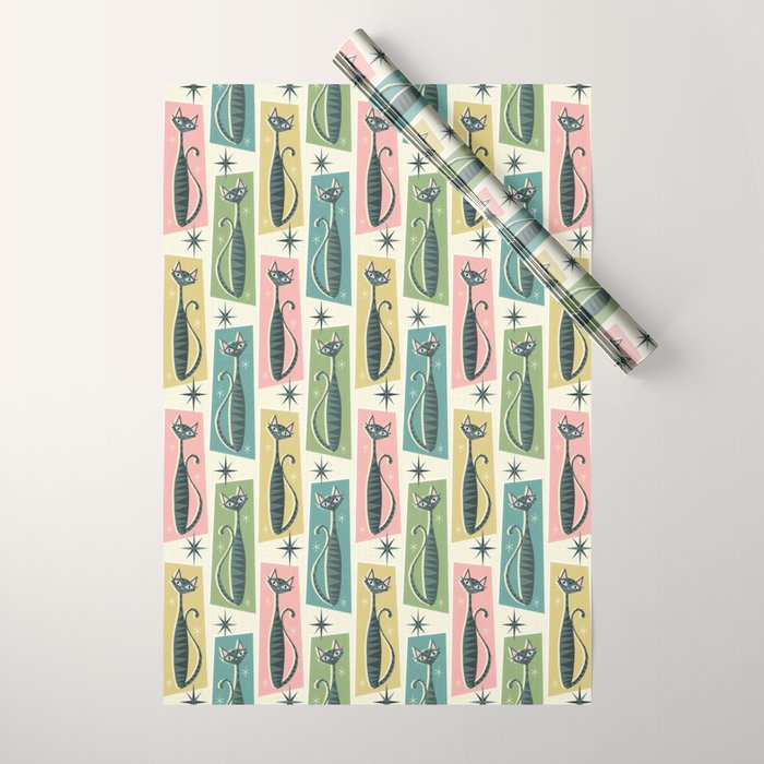 Retro Patchwork Tabbies ©studioxtine Wrapping Paper Gallery Image 1