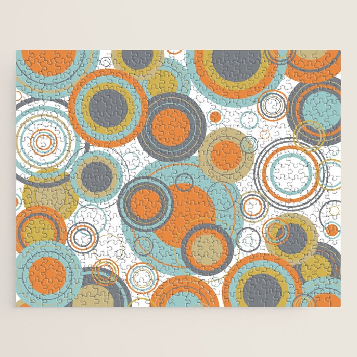Retro Mid Century Modern Circles Geometric Bubbles Pattern Jigsaw Puzzle Gallery Image 1