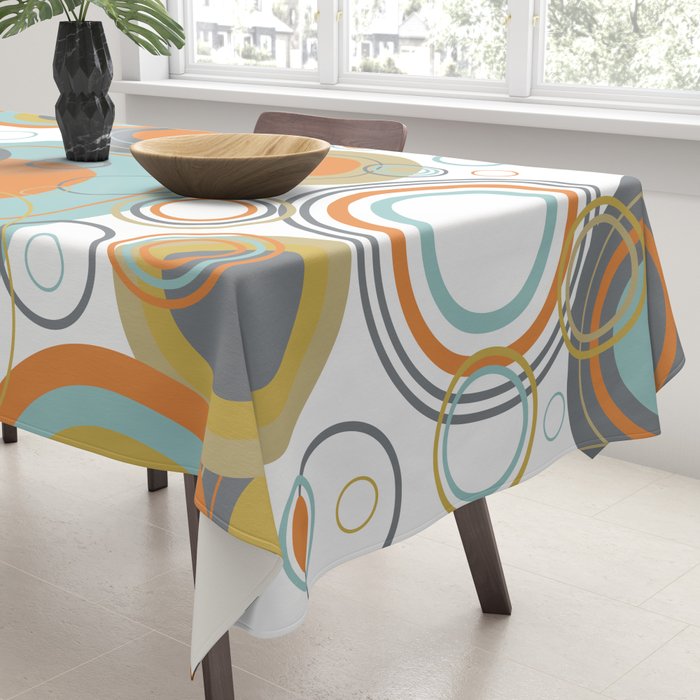 Retro Mid Century Modern Circles Geometric Bubbles Pattern Tablecloth Gallery Image 3