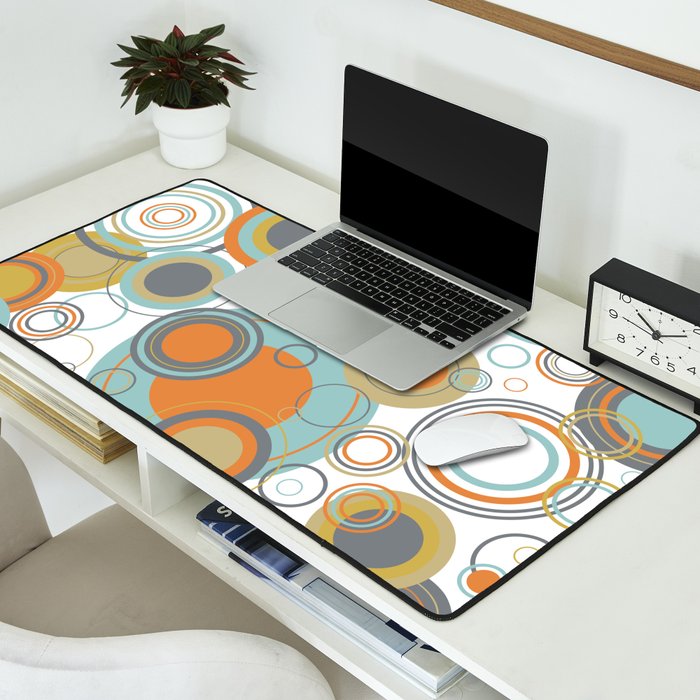 Retro Mid Century Modern Circles Geometric Bubbles Pattern Desk Mat Gallery Image 2