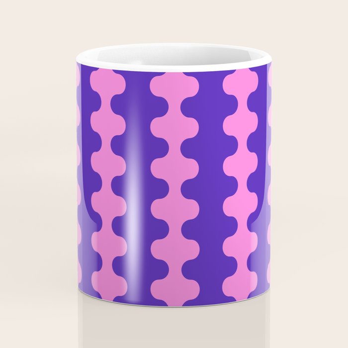 Wavy Stripes Ogee A-Go-Go Bold Pop Pattern in Purple Pink Coffee Mug Gallery Image 4