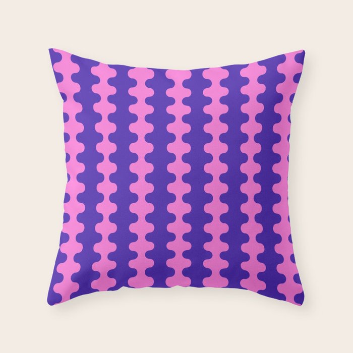 Wavy Stripes Ogee A-Go-Go Bold Pop Pattern in Purple Pink Throw Pillow Gallery Image 1