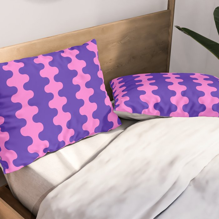 Wavy Stripes Ogee A-Go-Go Bold Pop Pattern in Purple Pink Pillow Sham Gallery Image 2