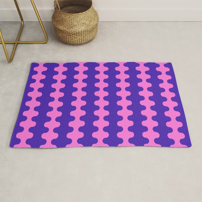 Wavy Stripes Ogee A-Go-Go Bold Pop Pattern in Purple Pink Rug Gallery Image 1