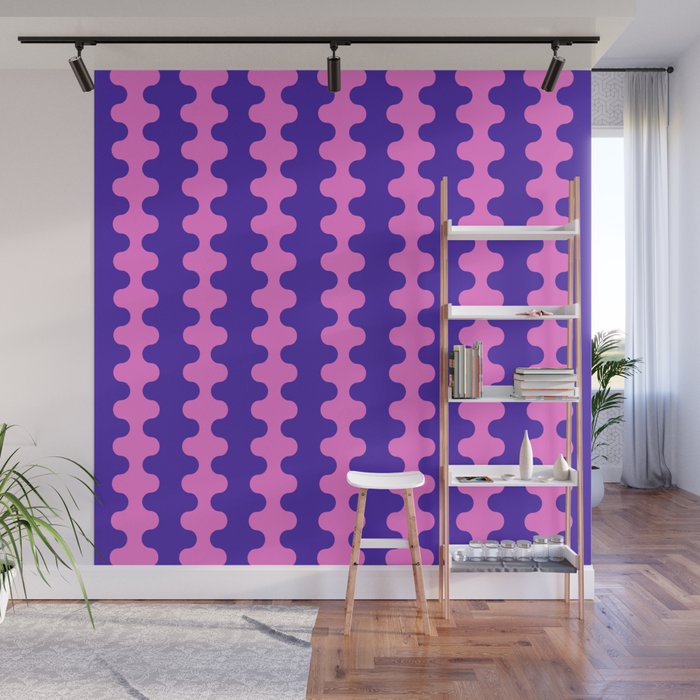 Wavy Stripes Ogee A-Go-Go Bold Pop Pattern in Purple Pink Wall Mural Gallery Image 1