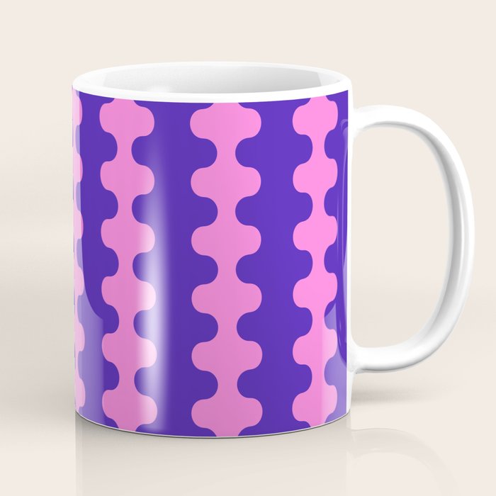 Wavy Stripes Ogee A-Go-Go Bold Pop Pattern in Purple Pink Coffee Mug Gallery Image 1