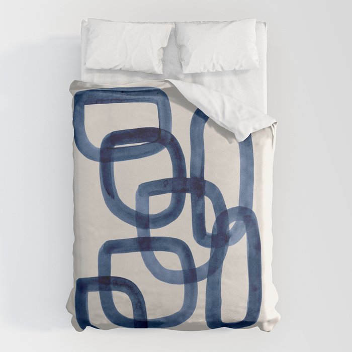 EnShape by Ejaaz Haniff 'Navy Nesting Ovals' Mid Century Modern Minimal Minimalist Watercolor Abstract Funky Fun Style Duvet Cover Gallery Image 6