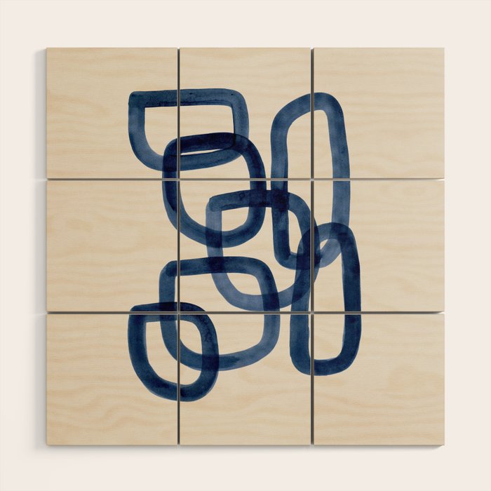EnShape by Ejaaz Haniff 'Navy Nesting Ovals' Mid Century Modern Minimal Minimalist Watercolor Abstract Funky Fun Style Wood Wall Art Gallery Image 1
