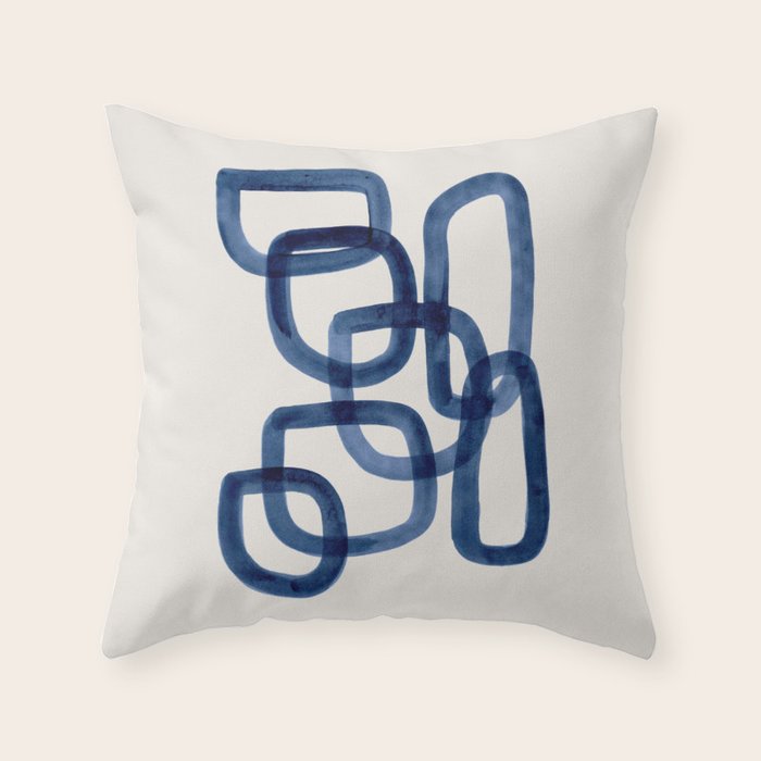 EnShape by Ejaaz Haniff 'Navy Nesting Ovals' Mid Century Modern Minimal Minimalist Watercolor Abstract Funky Fun Style Throw Pillow Gallery Image 1