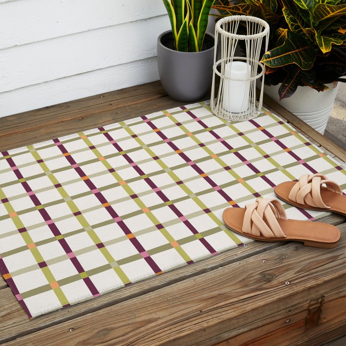 Windowpane Plaid - Olive Green and Burgundy Outdoor Rug Gallery Image 2