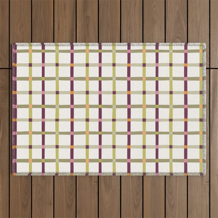 Windowpane Plaid - Olive Green and Burgundy Outdoor Rug Gallery Image 1