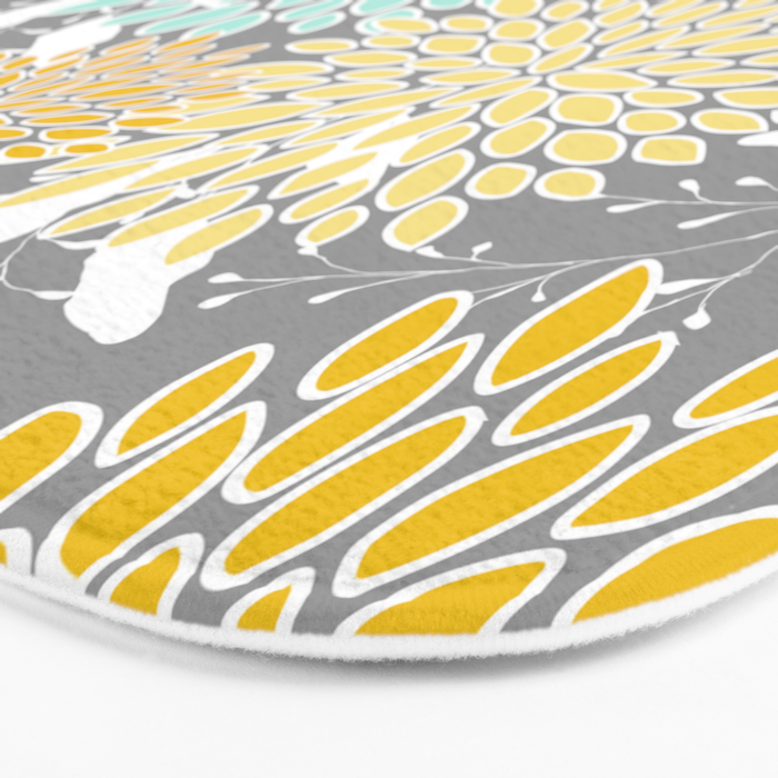 Floral Prints and Leaves, Gray, Yellow and Aqua Bath Mat Gallery Image 3
