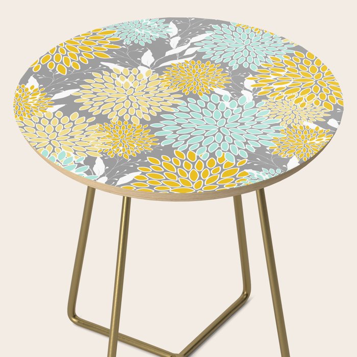 Floral Prints and Leaves, Gray, Yellow and Aqua Side Table Gallery Image 2