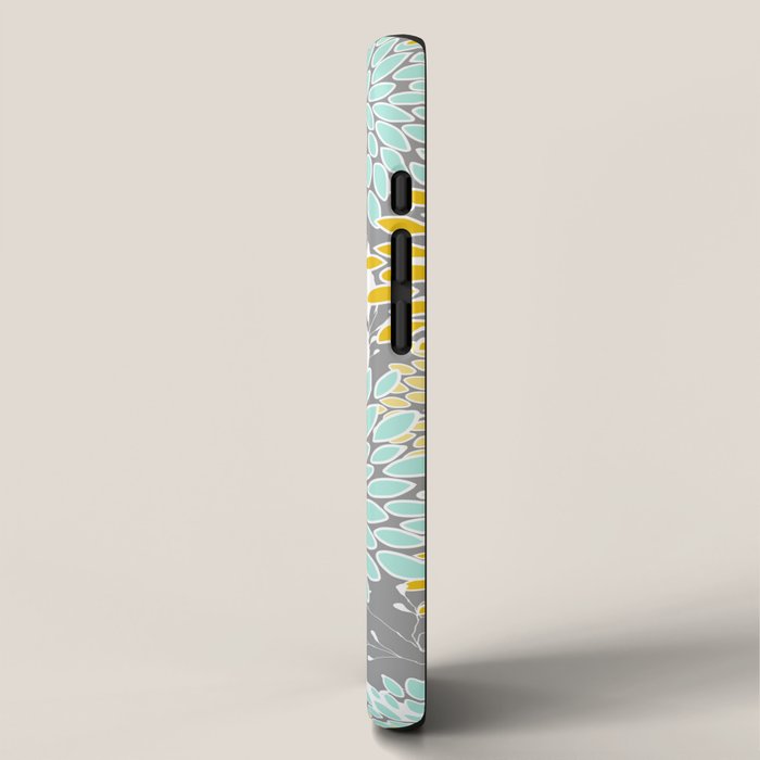 Floral Prints and Leaves, Gray, Yellow and Aqua iPhone Case Gallery Image 2