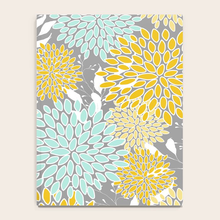 Floral Prints and Leaves, Gray, Yellow and Aqua Notebook Gallery Image 4
