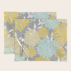 Floral Prints and Leaves, Gray, Yellow and Aqua Placemat Gallery Image 1