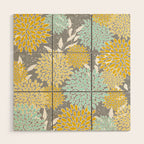 Floral Prints and Leaves, Gray, Yellow and Aqua Wood Wall Art Gallery Image 1