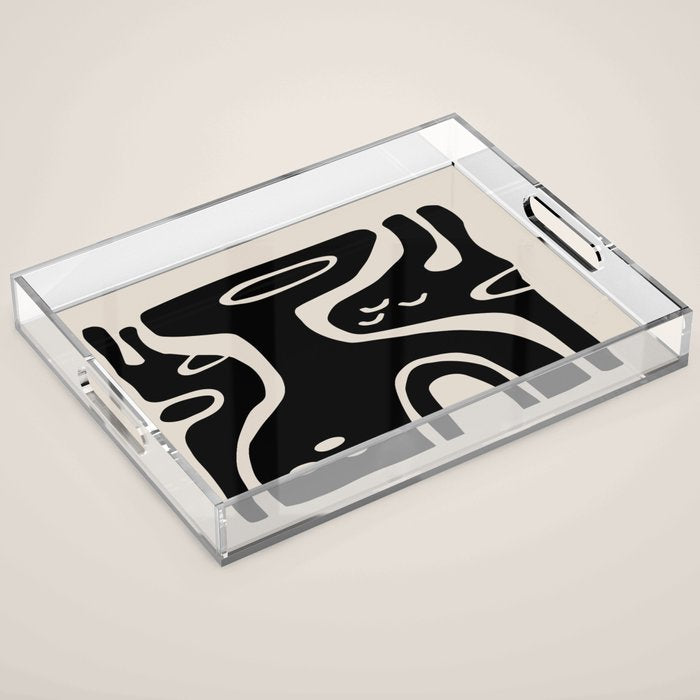 Abstract Art Black and Linen White Acrylic Tray Gallery Image 1